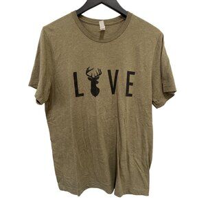 Bella + Canvas Love Graphic T Shirt Mens Large Crewneck Short Sleeve Olive Green